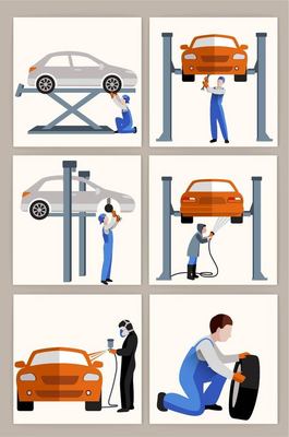 汽車維修現場實施設計矢量素材